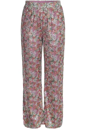 Y.A.S Kaia Sequin Hw Pants - Show Bottoms Trousers Wide Leg Pink