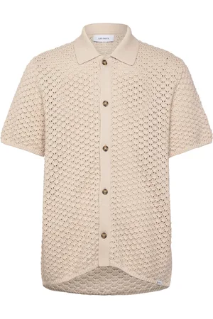 Les Deux Gideon Knit Shirt Tops Shirts Short-sleeved Cream