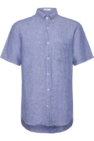 GANT Reg Linen Ss Shirt Tops Shirts Short-sleeved Blue