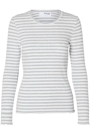 SELECTED Slfanna Ls Crew Neck Tee Str Noos Tops T-shirts & Tops Long-sleeved Grey