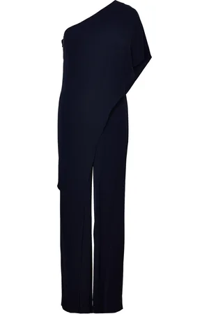 Ralph Lauren Cape Georgette -Shoulder Jumpsuit Bottoms Jumpsuits Navy