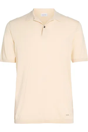 Calvin Klein Cotton Silk Polo Shirt Tops Knitwear Short Sleeve Knitted Polos Cream