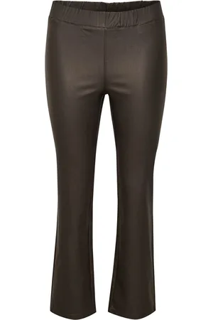Kaffe Kaada Crop Jeggins Bottoms Trousers Leather Leggings-Bukser Brown