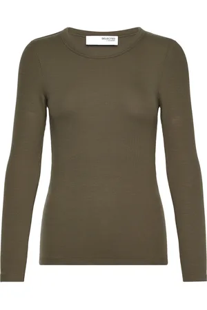 SELECTED Slfdianna Ls O-Neck Top Noos Tops T-shirts & Tops Long-sleeved Khaki Green