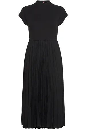 Tommy Hilfiger 5X2 Rib Mk-Nk Pleat Midi Drs Ss Knelang Kjole Black