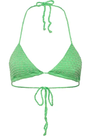 MANGO Beaded Crochet Bikini Top Swimwear Bikinis Bikini Tops Triangle Bikinitops Green