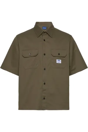 Hugo Blue Ekyno Tops Shirts Short-sleeved Khaki Green