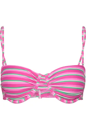 MANGO Stripe-Print Bikini Top Swimwear Bikinis Bikini Tops Bandeau Bikinitops Pink