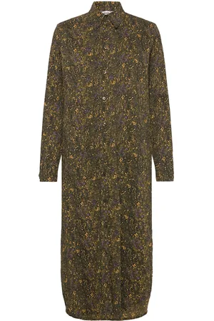 Mads Norgaard Crinckle Pop Zindi Dress Aop Maxikjole Festkjole Khaki Green