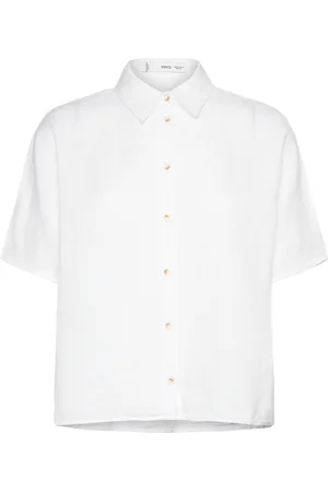 MANGO Short Sleeve Linen-Blend Shirt Tops Shirts Linen Shirts White