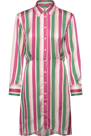 GANT Striped Waist Shirt Dress Knelang Kjole Pink