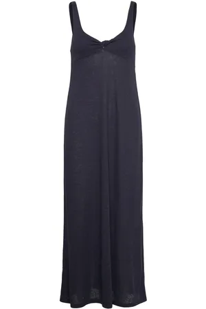 MANGO Linen Dress With Knot Detail Maxikjole Festkjole Navy