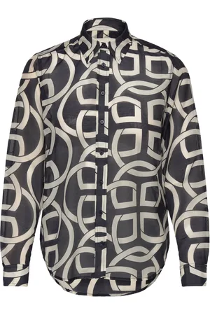 GANT Reg Monogram Print Ctn Silk Shirt Tops Shirts Long-sleeved Black