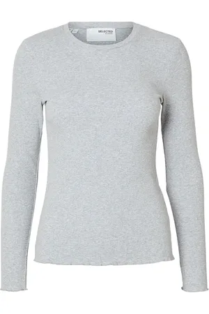 SELECTED Slfanna Ls Crew Neck Tee S Noos Tops T-shirts & Tops Long-sleeved Grey