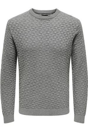 Only & Sons Onskalle Reg 12 Struc Crew Knit Noos Tops Knitwear Long Sleeve Knitted Polos Grey