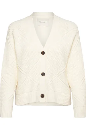 GANT Texture Knit Cardigan Tops Knitwear Cardigans Cream