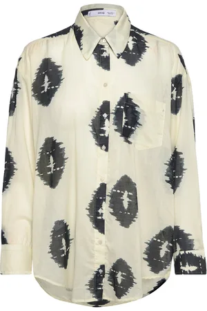 MANGO Semi-Transparent Printed Shirt Tops Shirts Long-sleeved Cream