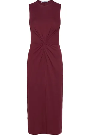 MANGO Midi-Dress With Draped Detail Knelang Kjole Burgundy