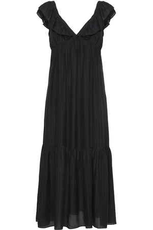 MANGO Textured Ruffled Dress Maxikjole Festkjole Black