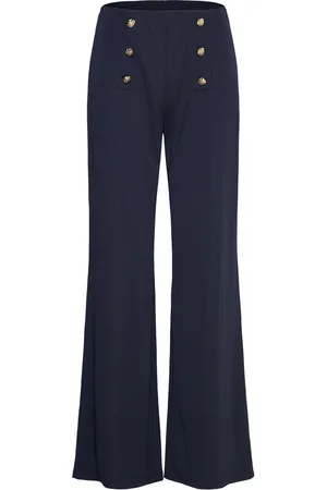 Ralph Lauren Stretch Jersey Wide-Leg Pant Bottoms Trousers Straight Leg Navy
