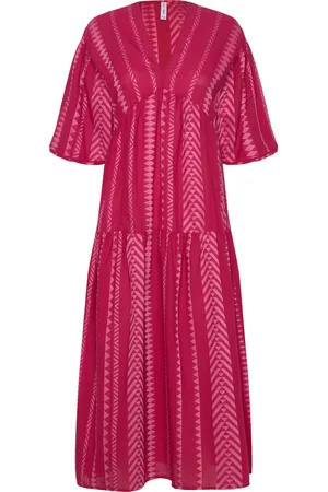 MANGO Geometric Print Midi Dress Knelang Kjole Pink