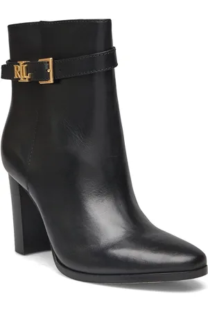 Ralph Lauren Bailey Burnished Leather Bootie Shoes Boots Ankle Boots Ankle Boots With Heel Black