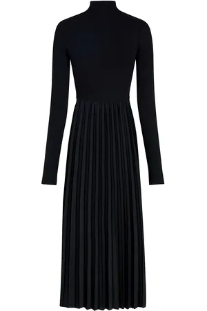 Tommy Hilfiger Rib Mix F&F Pleated Dress Ls Maxikjole Festkjole Black