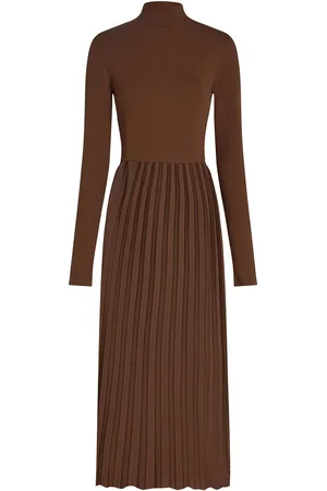 Tommy Hilfiger Rib Mix F&F Pleated Dress Ls Maxikjole Festkjole Brown