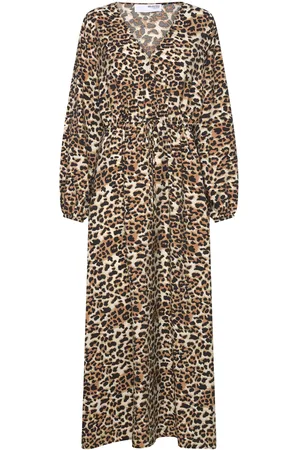SELECTED Slfsalli-Damina Ls Aop Ankle Dress B Maxikjole Festkjole Brown