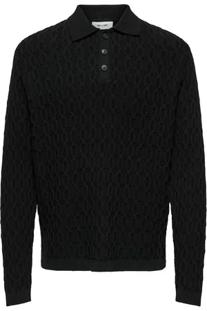 Only & Sons Onsleonard Life Reg 7 Polo Knit Cs Tops Knitwear Long Sleeve Knitted Polos Black