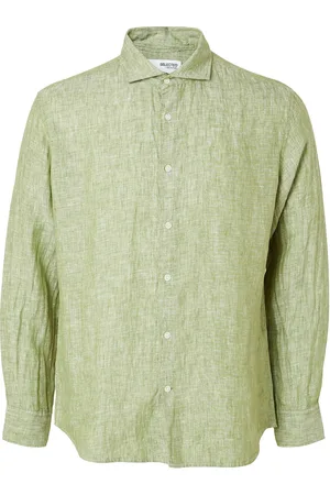SELECTED Slhregkylian-Linen Shirt Ls Cut Away Tops Shirts Casual Green
