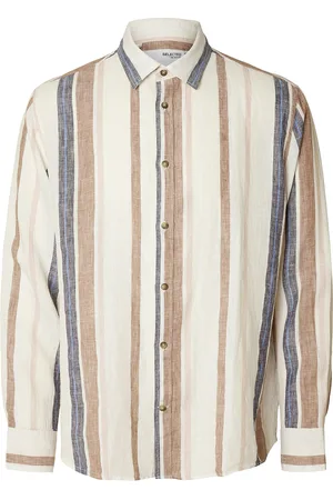SELECTED Slhrelax-Linen Wide Stripe Shirt Ls Tops Shirts Casual Beige