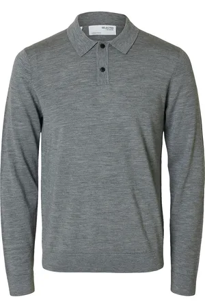 SELECTED Slhtray Ls Knit Merino Polo Noos Tops Knitwear Long Sleeve Knitted Polos Grey
