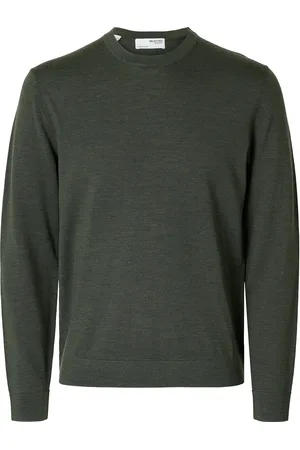 SELECTED Slhtray Ls Knit Merino Crew Neck Noos Tops Knitwear Long Sleeve Knitted Polos Green