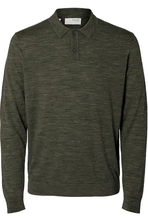SELECTED Slhtray Ls Knit Merino Polo Noos Tops Knitwear Long Sleeve Knitted Polos Green