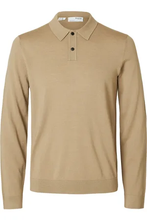 SELECTED Slhtray Ls Knit Merino Polo Noos Tops Knitwear Long Sleeve Knitted Polos Beige