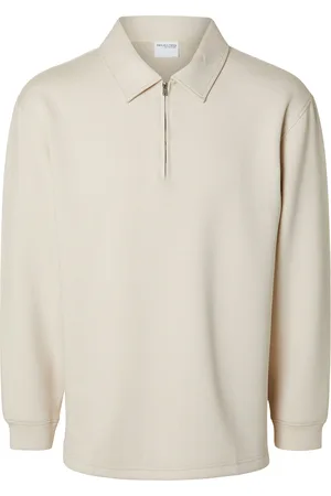 SELECTED Slhrelax-Emanuel Soft Polo Zip Sweat Ex Tops Polos Long-sleeved Cream