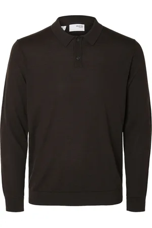 SELECTED Slhtray Ls Knit Merino Polo Noos Tops Knitwear Long Sleeve Knitted Polos Brown