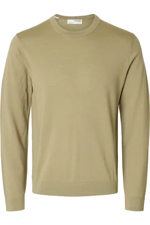 SELECTED Slhtray Ls Knit Merino Crew Neck Noos Tops Knitwear Long Sleeve Knitted Polos Green