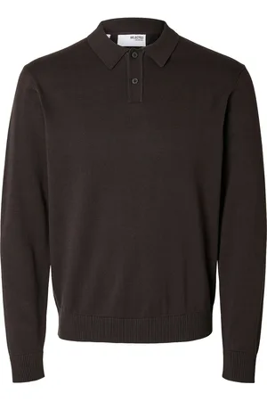 SELECTED Slhreg-Kris Knit Ls Polo Tops Knitwear Long Sleeve Knitted Polos Black