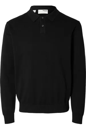 SELECTED Slhreg-Kris Knit Ls Polo Tops Knitwear Long Sleeve Knitted Polos Black