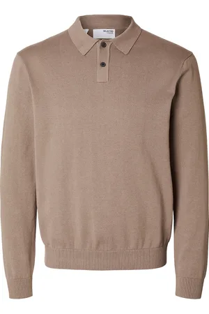 SELECTED Slhreg-Kris Knit Ls Polo Tops Knitwear Long Sleeve Knitted Polos Beige