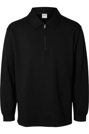 SELECTED Slhrelax-Emanuel Soft Polo Zip Sweat Ex Tops Polos Long-sleeved Black