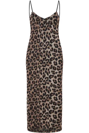 MANGO Leopard Midi Dress Knelang Kjole Brown