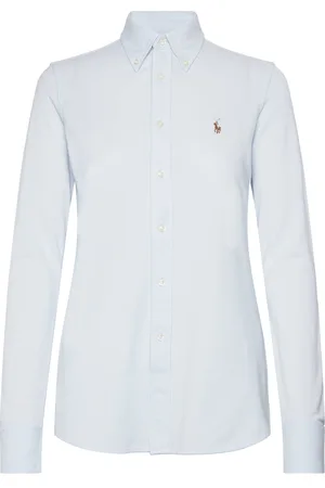 Ralph Lauren Slim Fit Knit Cotton Oxford Shirt Tops Shirts Long-sleeved Blue