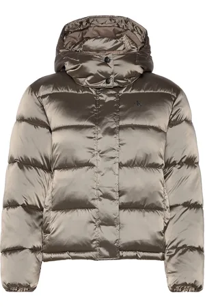 Calvin Klein Shiny Monologo Nd Short Puffer Fôret Jakke Brown