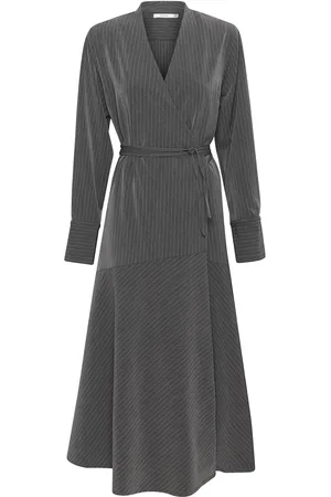 Gestuz Joellegz Mel. Pinstripe Wrap Dress Knelang Kjole Grey