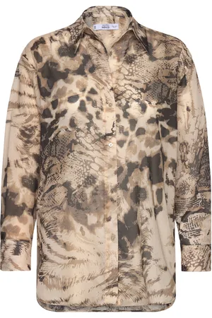 MANGO Semi-Transparent Animal-Print Shirt Tops Shirts Long-sleeved Beige