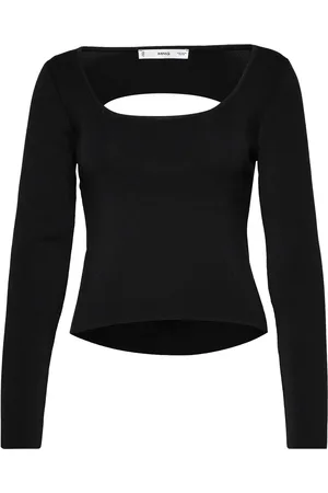 MANGO Open-Back Sweater Tops T-shirts & Tops Long-sleeved Black