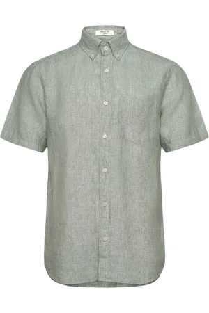 GANT Reg Linen Ss Shirt Tops Shirts Short-sleeved Green